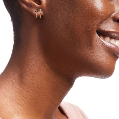 Horizontal Bar with Chain Front/Back Earrings in 10K Gold