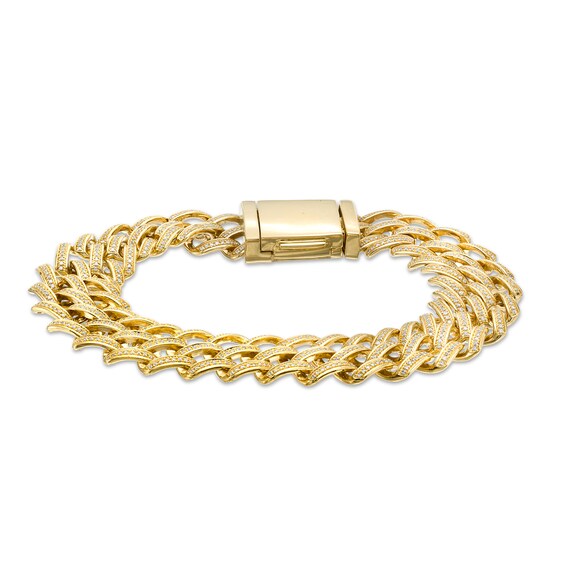 Men's 2.25 CT. T.W. Diamond Double Curb Chain Bracelet in 10K Gold – 8.5"