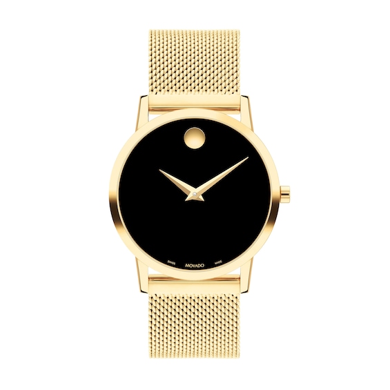 Ladies' Movado Museum Classic Gold-Tone PVD Mesh Watch with Black Dial (Model: 0607647)