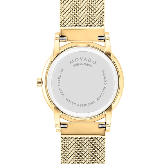 Ladies' Movado Museum Classic Gold-Tone PVD Mesh Watch with Black Dial (Model: 0607647)