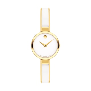 Ladies' Movado Moda Two-Tone PVD Ceramic Bangle Watch with White Dial (Model: 0607715)