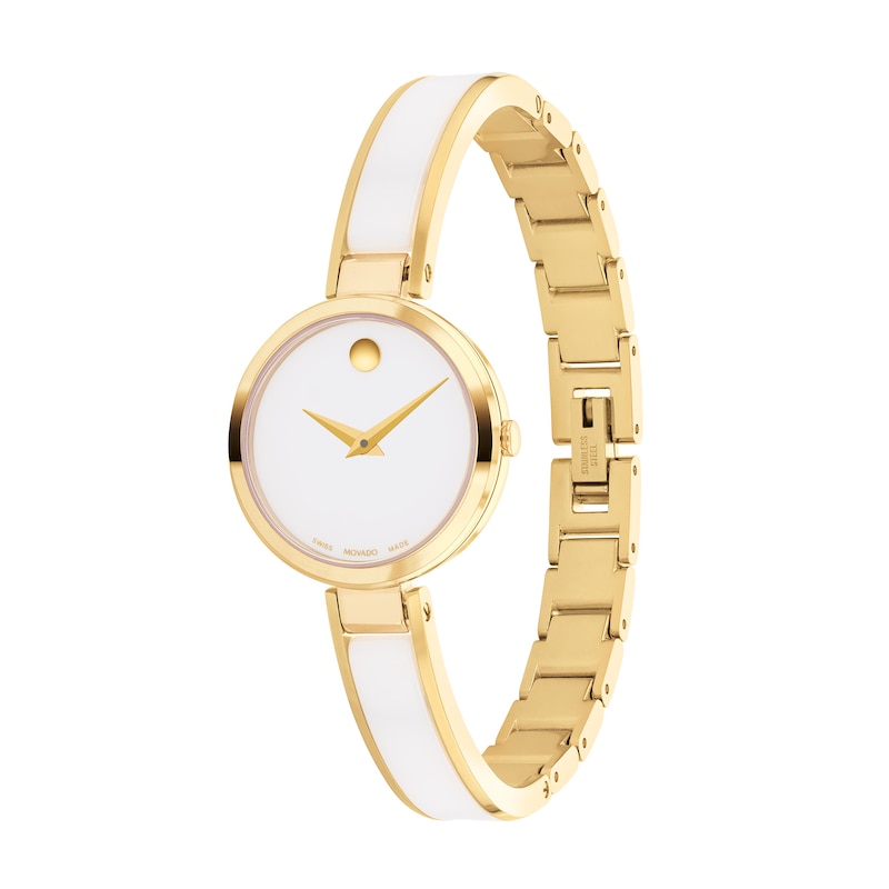 Ladies' Movado Moda Two-Tone PVD Ceramic Bangle Watch with White Dial (Model: 0607715)|Peoples Jewellers