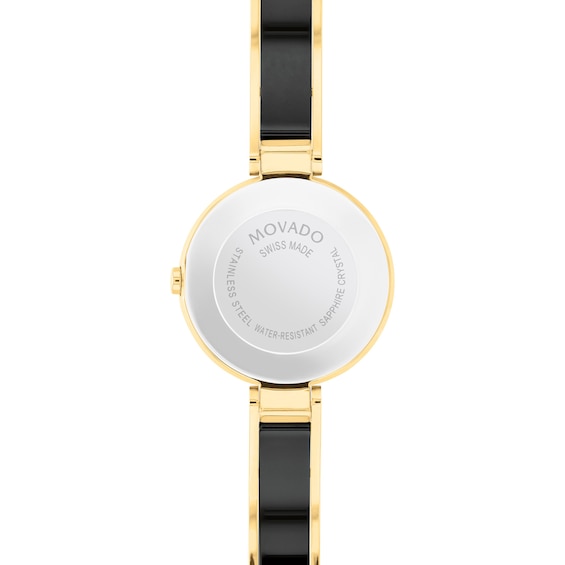 Lades' Movado Moda Diamond Accent Two-Tone PVD Ceramic Bangle Watch with Black Dial (Model: 0607716)