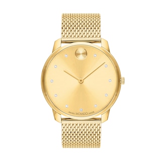 Men's Movado Bold® Thin Crystal Accent Gold-Tone IP Mesh Watch with Gold-Tone Dial (Model: 3600903)