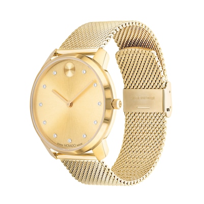 Men's Movado Bold® Thin Crystal Accent Gold-Tone IP Mesh Watch with Gold-Tone Dial (Model: 3600903)