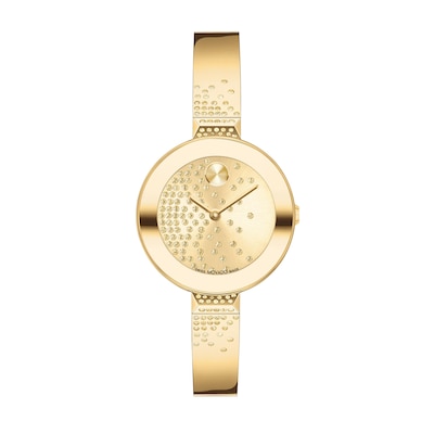 Ladies' Movado Bold® Champagne Crystal Accent Gold-Tone IP Bangle Watch with Gold-Tone Dial (Model: 3600926)