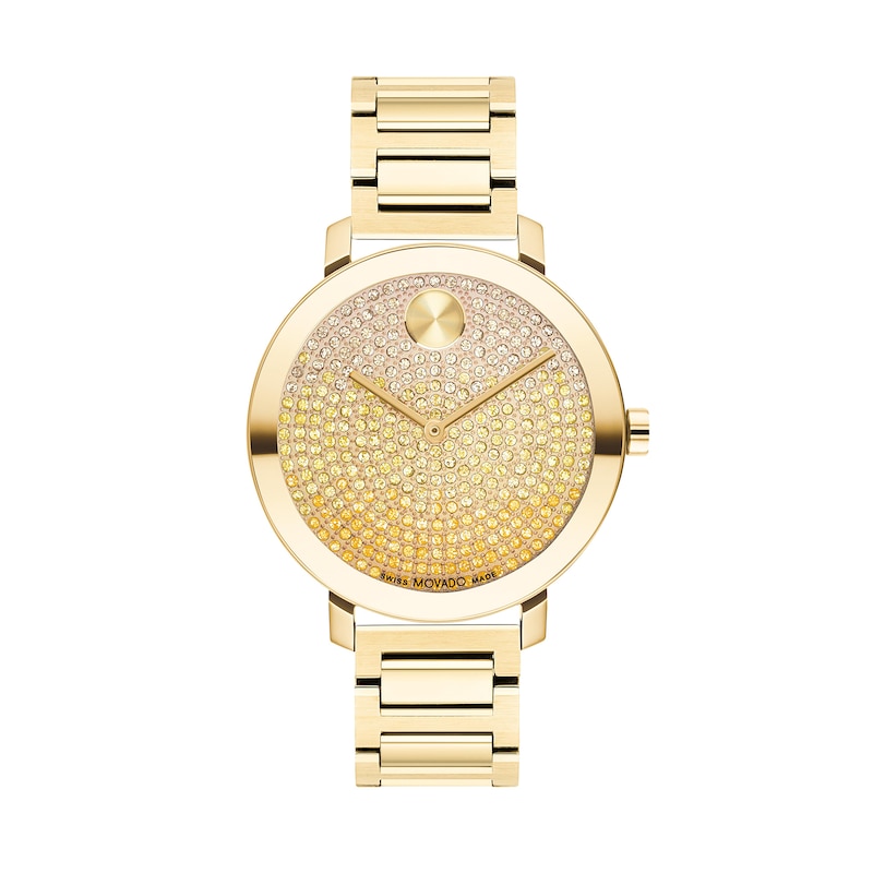 Ladies' Movado Bold® Evolution Gold-Tone IP Watch with Multi-Coloured Ombré Crystal Dial (Model: 3600931)|Peoples Jewellers