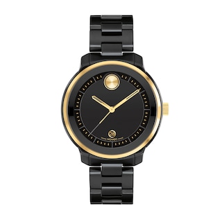 Ladies' Movado Bold® Verso Gold-Tone IP and Black Ceramic Watch with Black Dial (Model: 3600936)