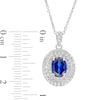 Thumbnail Image 2 of Oval Blue and White Lab-Created Sapphire Triple Frame Pendant in Sterling Silver
