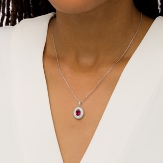 Oval Lab-Created Ruby and White Lab-Created Sapphire Triple Frame Pendant in Sterling Silver