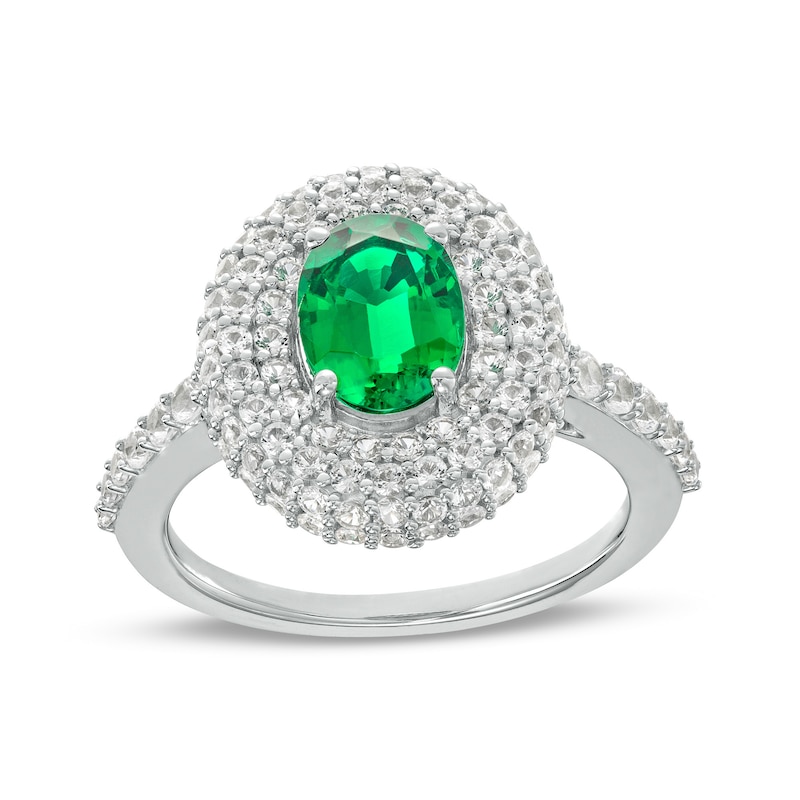 Oval Lab-Created Emerald and White Lab-Created Sapphire Stacked Multi ...