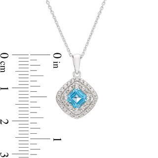 Princess-Cut Swiss Blue Topaz and White Lab-Created Sapphire Frame Pendant, Earrings and Ring Set in Sterling Silver