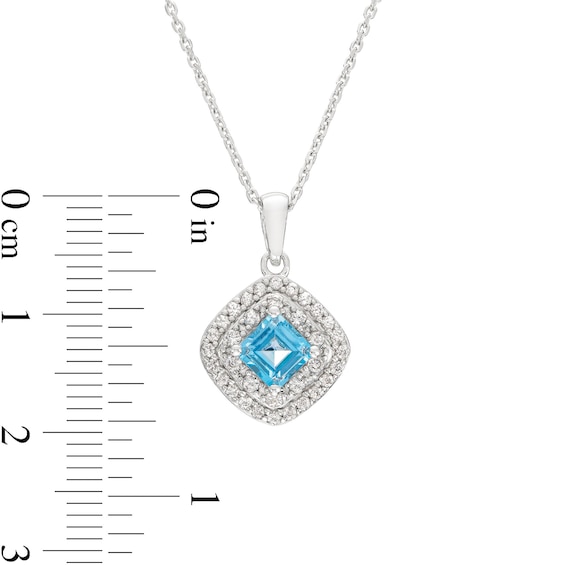 Princess-Cut Swiss Blue Topaz and White Lab-Created Sapphire Frame Pendant, Earrings and Ring Set in Sterling Silver