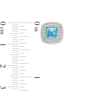 Princess-Cut Swiss Blue Topaz and White Lab-Created Sapphire Frame Pendant, Earrings and Ring Set in Sterling Silver