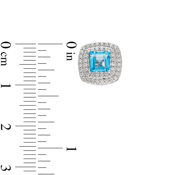 Princess-Cut Swiss Blue Topaz and White Lab-Created Sapphire Frame Pendant, Earrings and Ring Set in Sterling Silver