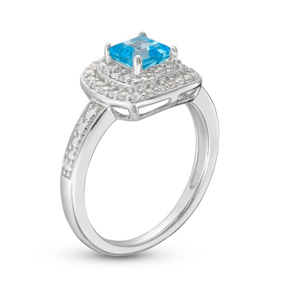 Princess-Cut Swiss Blue Topaz and White Lab-Created Sapphire Frame Pendant, Earrings and Ring Set in Sterling Silver