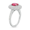 Oval Lab-Created Ruby and White Lab-Created Sapphire Stacked Multi-Row Frame Ring in Sterling Silver