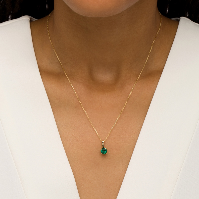 6.0mm Lab-Created Emerald Solitaire Drop Pendant in 10K Gold|Peoples Jewellers