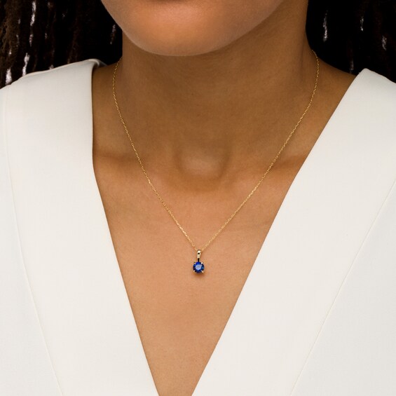 6.0mm Blue Lab-Created Sapphire Solitaire Drop Pendant in 10K Gold