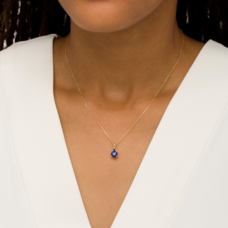 6.0mm Blue Lab-Created Sapphire Solitaire Drop Pendant in 10K Gold|Peoples Jewellers