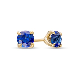 5.0mm Blue Lab-Created Sapphire Solitaire Stud Earrings in 10K Gold