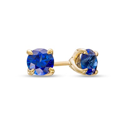 5.0mm Blue Lab-Created Sapphire Solitaire Stud Earrings in 10K Gold