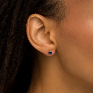 5.0mm Blue Lab-Created Sapphire Solitaire Stud Earrings in 10K Gold