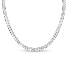 4.0mm White Lab-Created Sapphire with Stacked Duo Choker Necklace in Sterling Silver – 16&quot;
