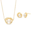 Thumbnail Image 0 of Freshwater Cultured Pearl Love Knot Necklace and Stud Earrings Set in 10K Gold