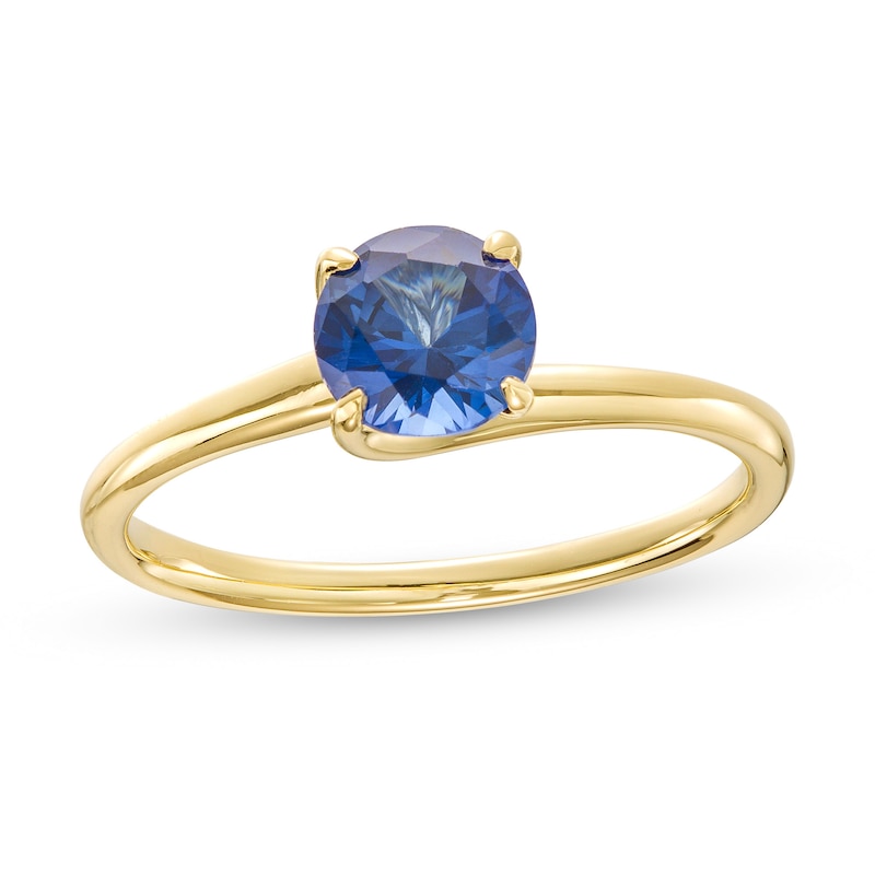 6.0mm Blue Lab-Created Sapphire Solitaire Bypass Ring in 10K Gold|Peoples Jewellers