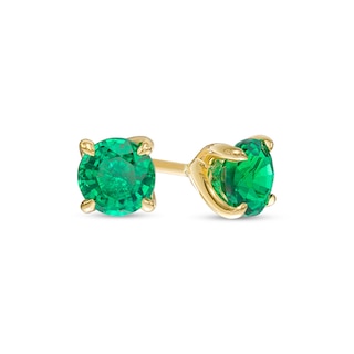 5.0mm Lab-Created Emerald Solitaire Stud Earrings in 10K Gold