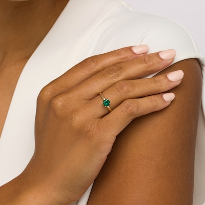 6.0mm Lab-Created Emerald Solitaire Bypass Ring in 10K Gold