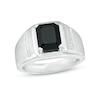 Thumbnail Image 0 of Emerald-Cut Faceted Onyx and Diamond Accent Ring in Sterling Silver