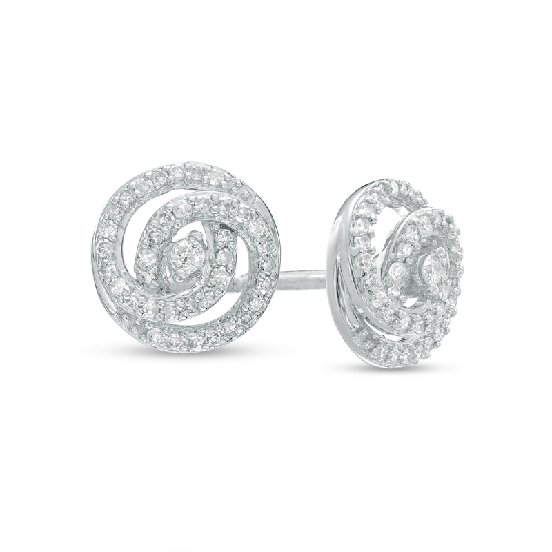 Main Image 1 of 0.15 CT. T.W. Diamond Spiral Crossover Stud Earrings in 10K White Gold