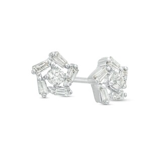 0.25 CT. T.W. Baguette and Round Diamond Frame Star Stud Earrings in 10K White Gold