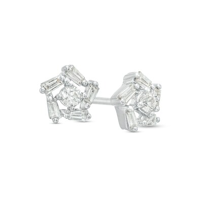 0.25 CT. T.W. Baguette and Round Diamond Frame Star Stud Earrings in 10K White Gold