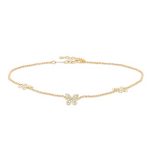 0.13 CT. T.W. Diamond Butterfly Station Anklet in 10K Gold – 10"