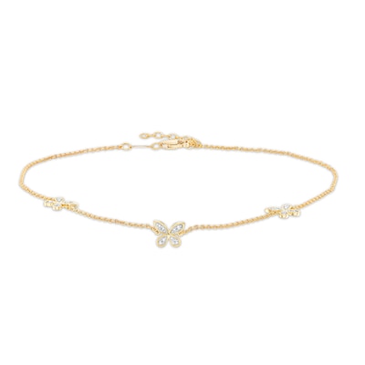 0.13 CT. T.W. Diamond Butterfly Station Anklet in 10K Gold – 10"