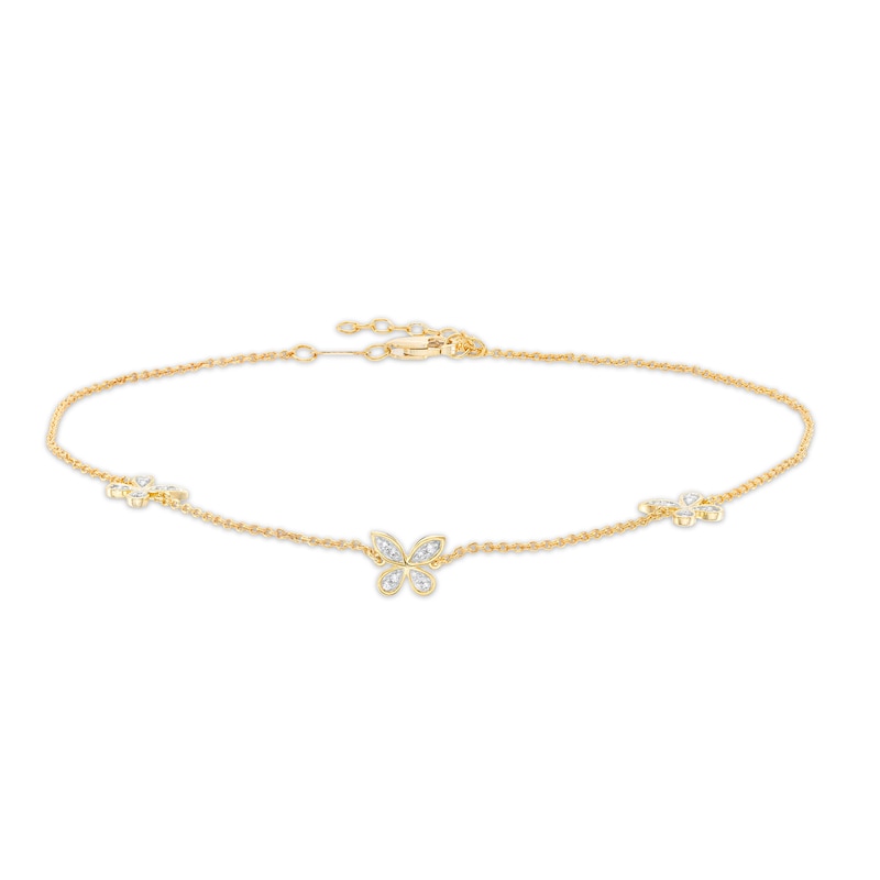 0.13 CT. T.W. Diamond Butterfly Station Anklet in 10K Gold – 10"|Peoples Jewellers