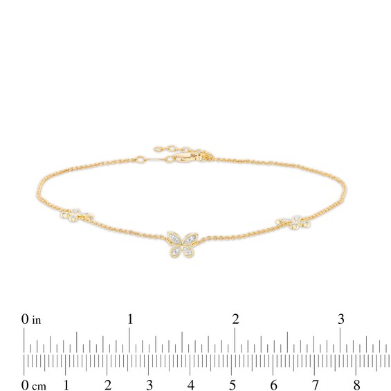 0.13 CT. T.W. Diamond Butterfly Station Anklet in 10K Gold – 10"