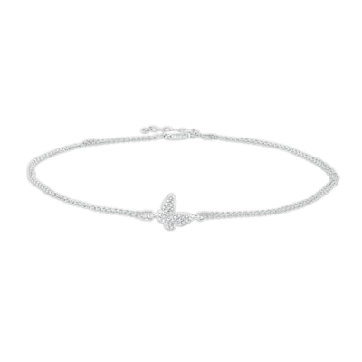 0.065 CT. T.W. Diamond Butterfly Anklet in Sterling Silver – 10"