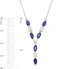 Marquise Blue and White Lab-Created Sapphire Alternating "Y" Necklace in Sterling Silver