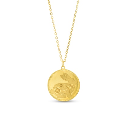 Dainty Rabbit Disc Pendant in 14K Gold