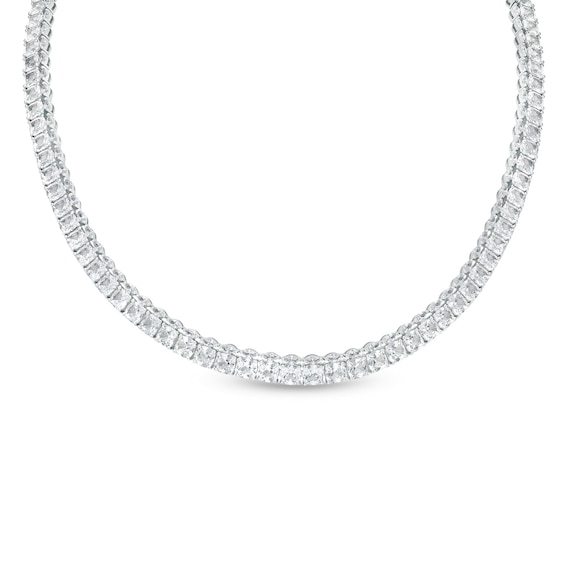 Cushion-Cut and Marquise White Lab-Created Sapphire Stacked Choker Necklace in Sterling Silver – 16"