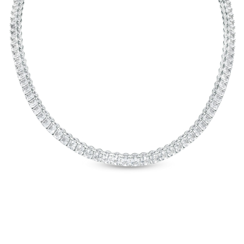 Cushion-Cut and Marquise White Lab-Created Sapphire Stacked Choker Necklace in Sterling Silver – 16"|Peoples Jewellers