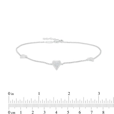 0.065 CT. T.W. Diamond Heart Station Anklet in Sterling Silver – 10"