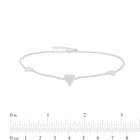 0.065 CT. T.W. Diamond Heart Station Anklet in Sterling Silver – 10"