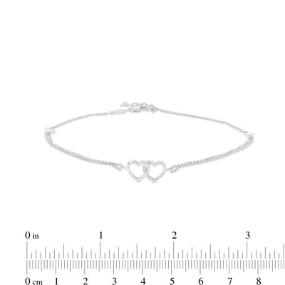 0.04 CT. T.W. Diamond Interlocking Hearts Anklet in Sterling Silver – 10"