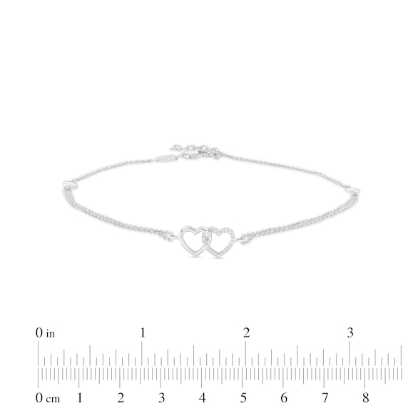 0.04 CT. T.W. Diamond Interlocking Hearts Anklet in Sterling Silver – 10"