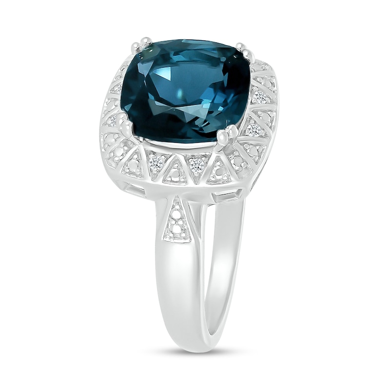 9.0mm Cushion-Cut London Blue Topaz and Diamond Accent Beaded Zig-Zag Frame Ring in Sterling Silver|Peoples Jewellers